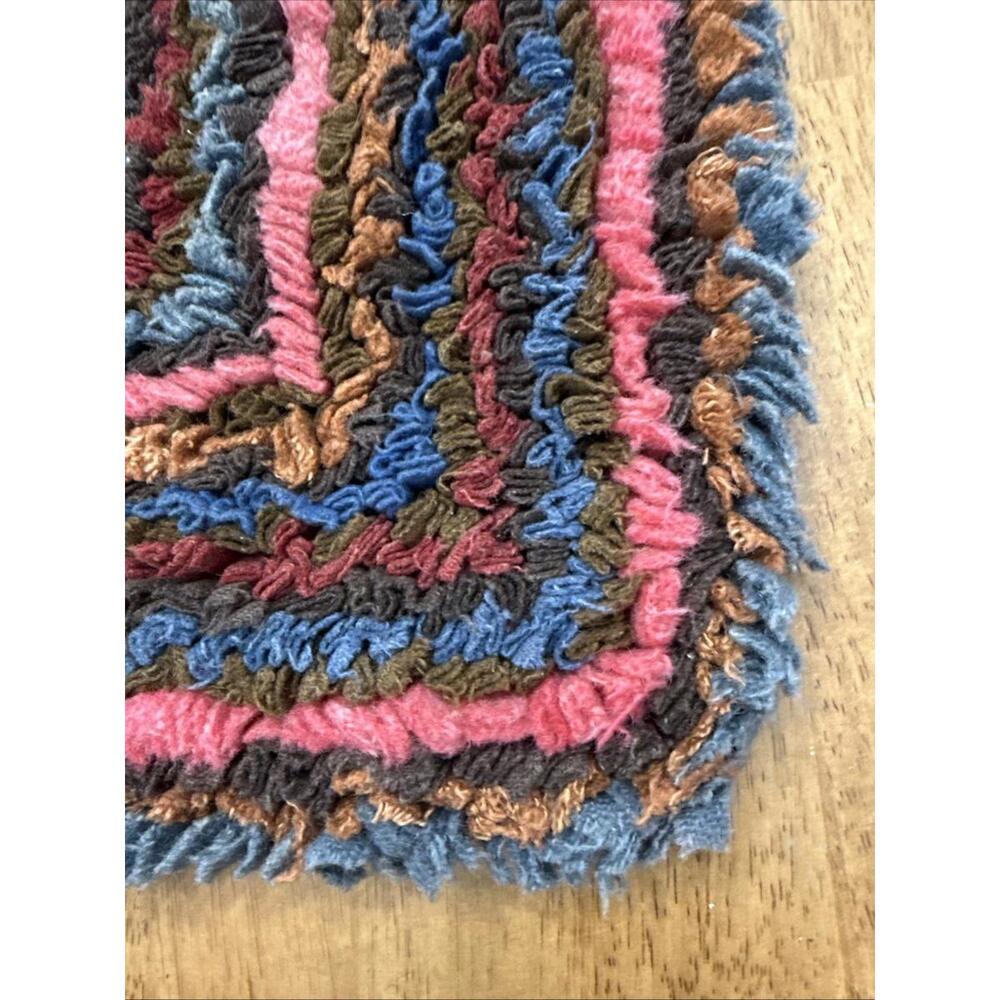 Vtg Hand Hooked Rag Rug Geometric Squares Stripes Colorful Boho Cottage 24x17” - Picture 3 of 7